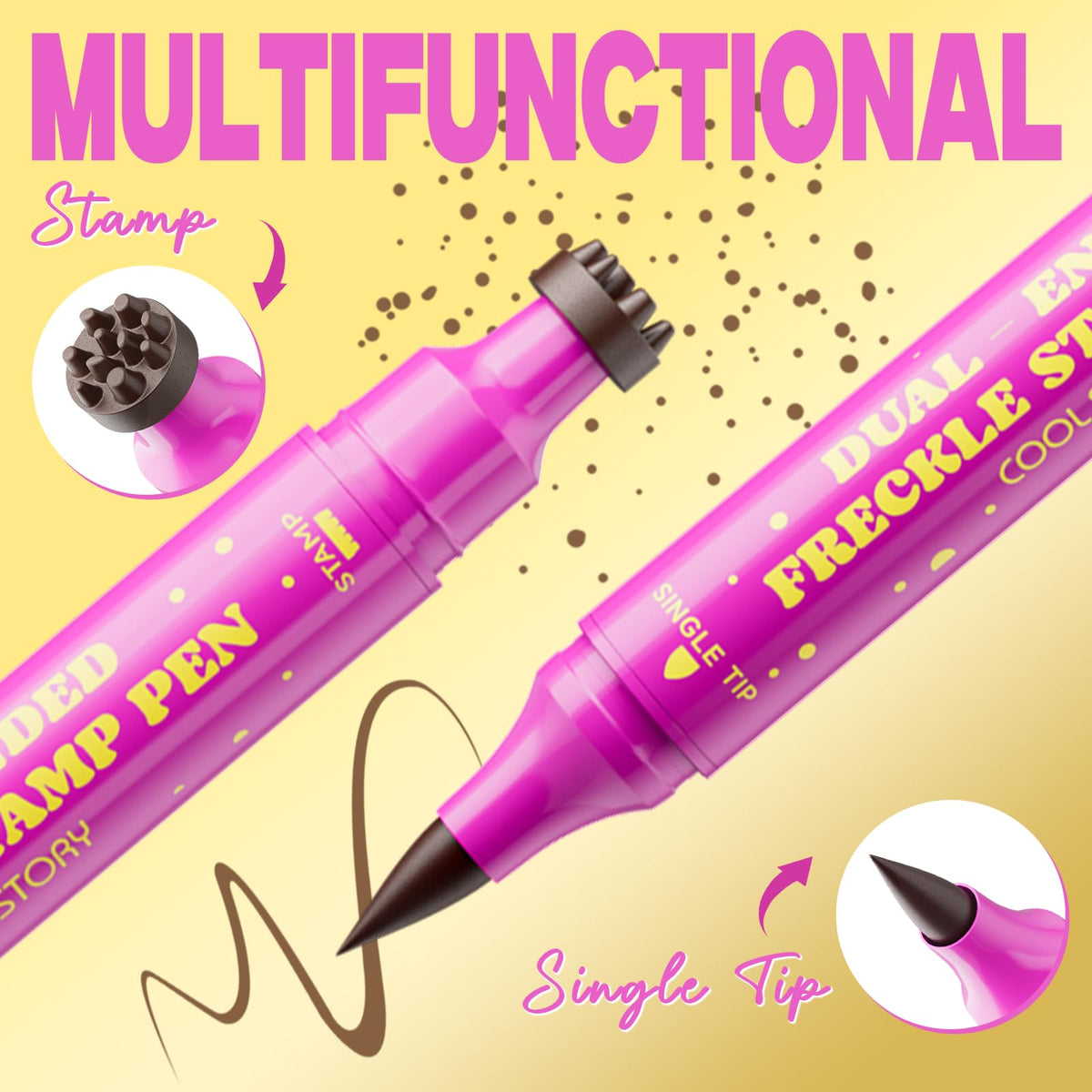 Beauty Glazed Dual-Ended Freckle Stamp Pen – Realistic Faux Freckles Makeup with Soft Sponge Stamp & Precision Tip – Waterproof Long-Lasting Freckle Marker for Natural or Bold Looks (#2 Mousy Brown) Beauty Glazed