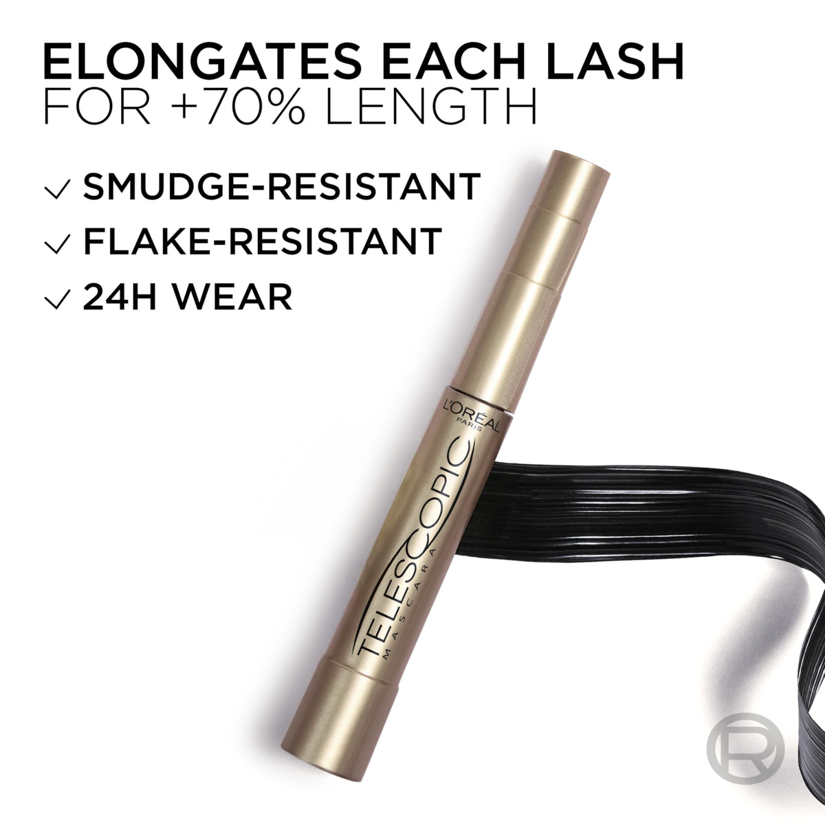 L’Oreal Paris Makeup Original Telescopic Mascara, Separating Mascara Volume and Length Formula, Washable, Blackest Black, 0.27 Fl Oz., 1 Count L'Oreal Paris