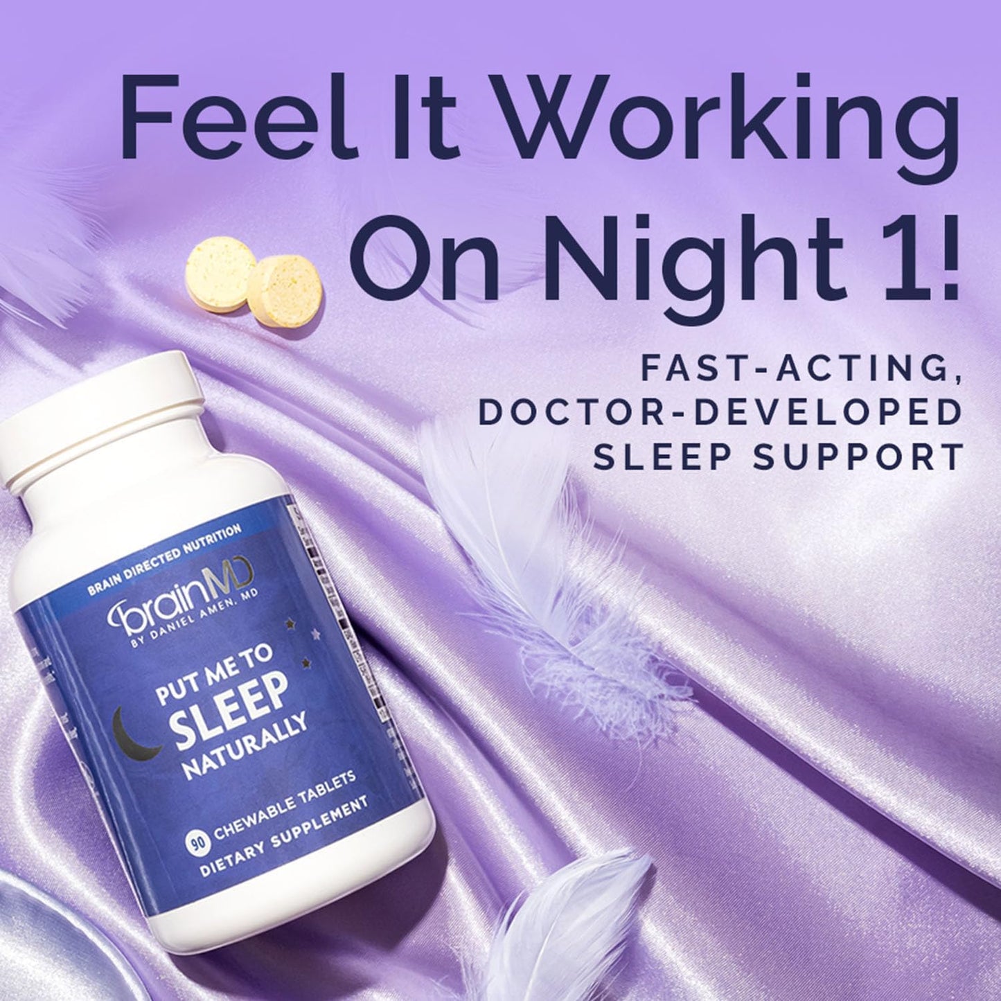 BRAINMD Dr Amen Put Me To Sleep Naturally - 90 Chewable Tablets, Pack of 2 - With Melatonin, L-Theanine, Magnesium, GABA, Vitamin B6 & 5-HTP - Gluten Free - 90 Total Servings