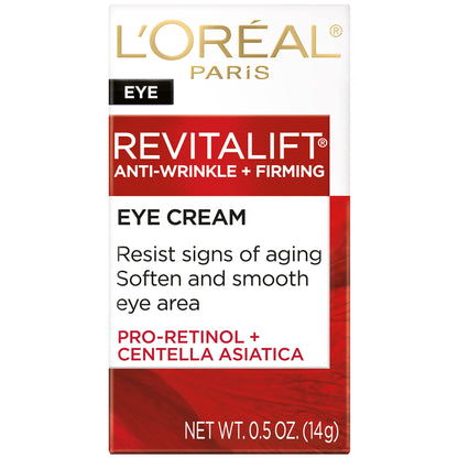 L'Oreal Paris Skincare Revitalift Anti-Wrinkle and Firming Eye Cream with Pro Retinol, Treatment to Reduce Dark Circles, Fragrance Free, 0.5 oz. L'Oreal Paris