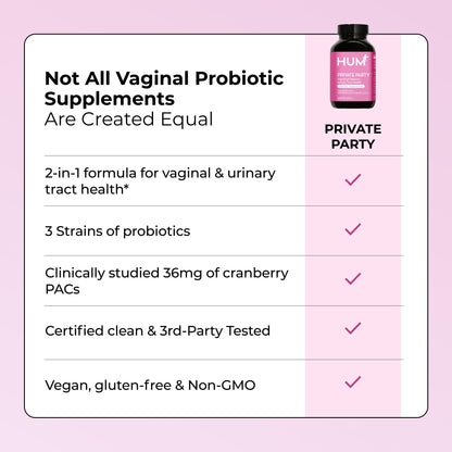 HUM Private Party Vaginal Probiotics for Women, pH Balance and Urinary Tract Support Vaginal Probiotic Supplement with Cranberry & Lactobacillus Blend, Women's Health Cranberry Pills, 30 Capsules