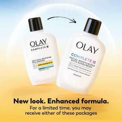 Olay Complete+ Face Moisturizer with Sunscreen SPF 40, For Sensitive Skin, Broad Spectrum Sun Protection, Fragrence-Free - No White Cast on All Tones, Nourishes Moisture Barrier - Ceramides, 6 Oz Olay