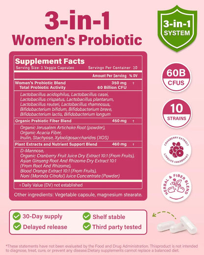 Anven Health Probiotics and Prebiotics for Women pH Balance & Digestion - 60 Billion Vaginal Probiotic with Cranberry & D-Mannose for Gut, Urinary, Immune Health, Anven Health