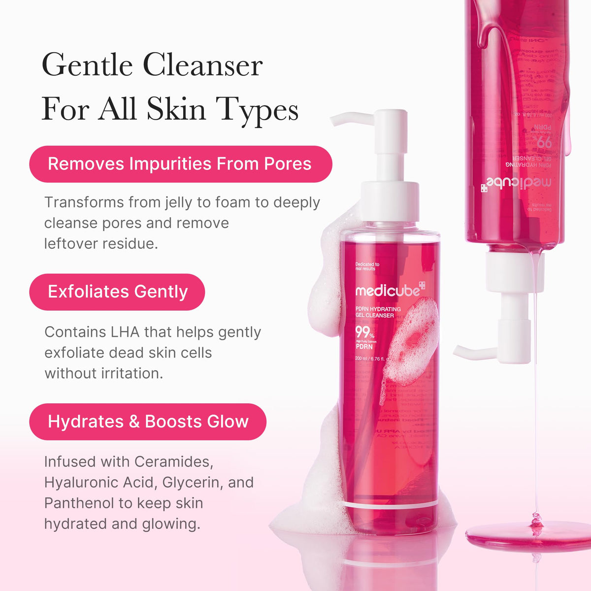 medicube PDRN Jelly to Foam Cleanser - Gentle Low pH Hydrating Cleanser medicube