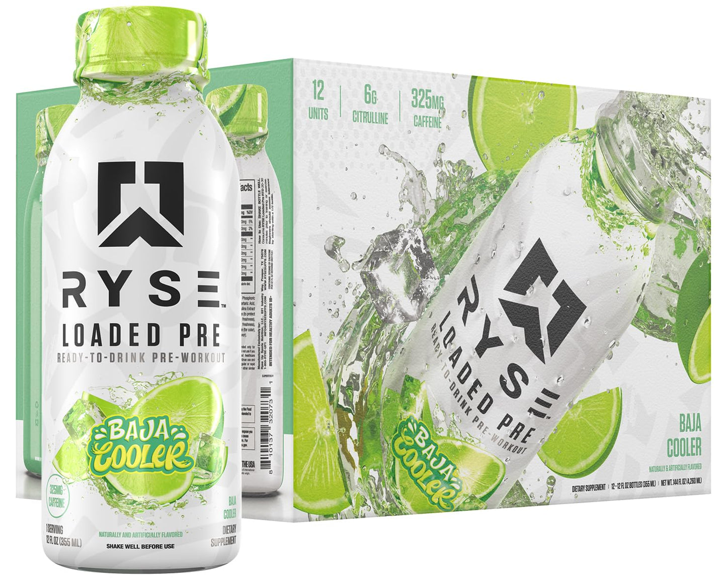 RYSE Loaded Pre Workout Drink - Ring Pop Cherry - Sugar-Free, Ready to Drink Energy Supplement with 325mg Caffeine, Citrulline & Beta Alanine for Focus & Pump - 12 fl oz Bottles (Pack of 12)