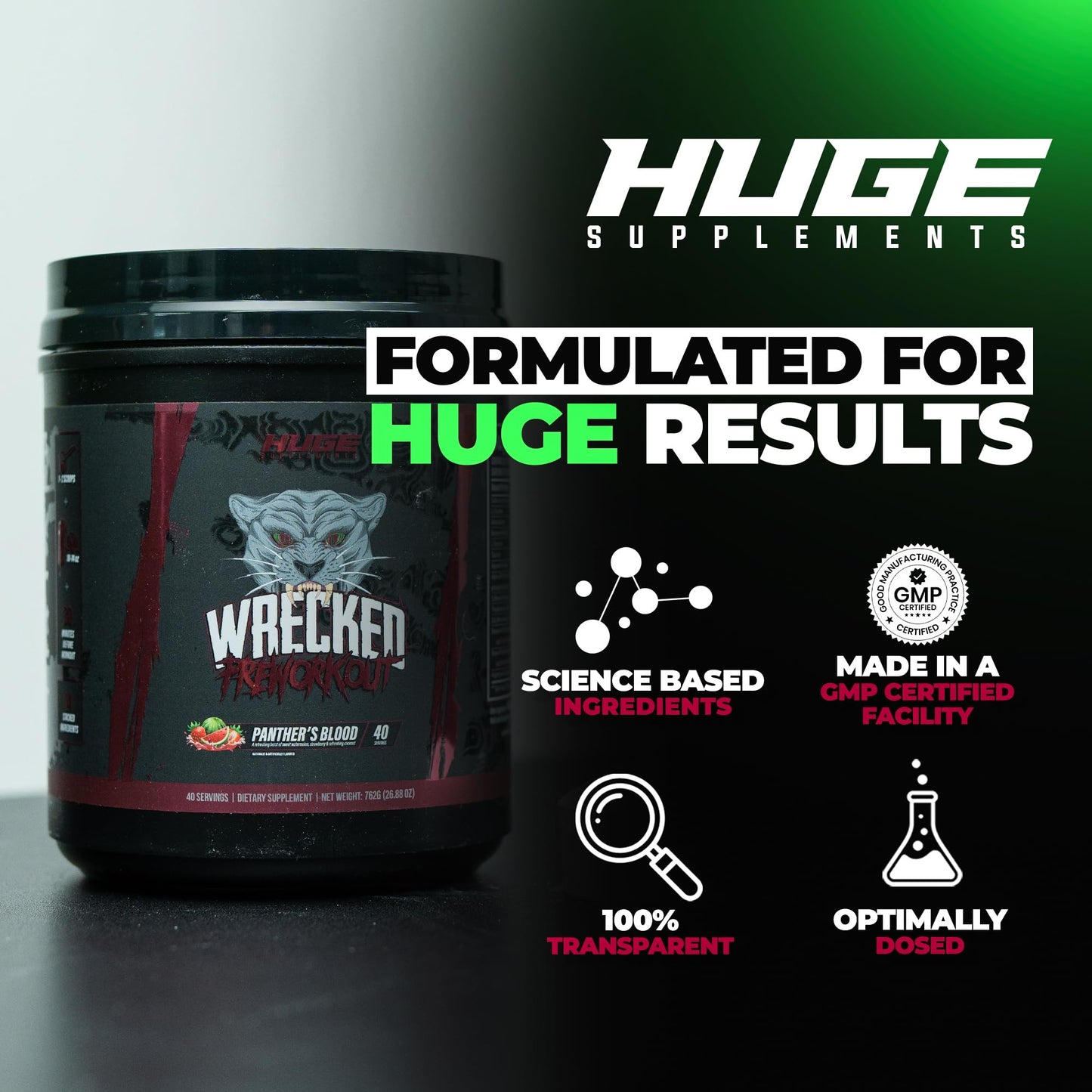 Wrecked Pre Workout Powder, Advanced Formula, Boosts Energy, Focus, Pumps & Performance, 10g L-Citrulline, 6.4g Beta Alanine, 5g Tyrosine, 1g Alpha GPC, 375mg Fast-Acting Caffeine & More (40 Servings)