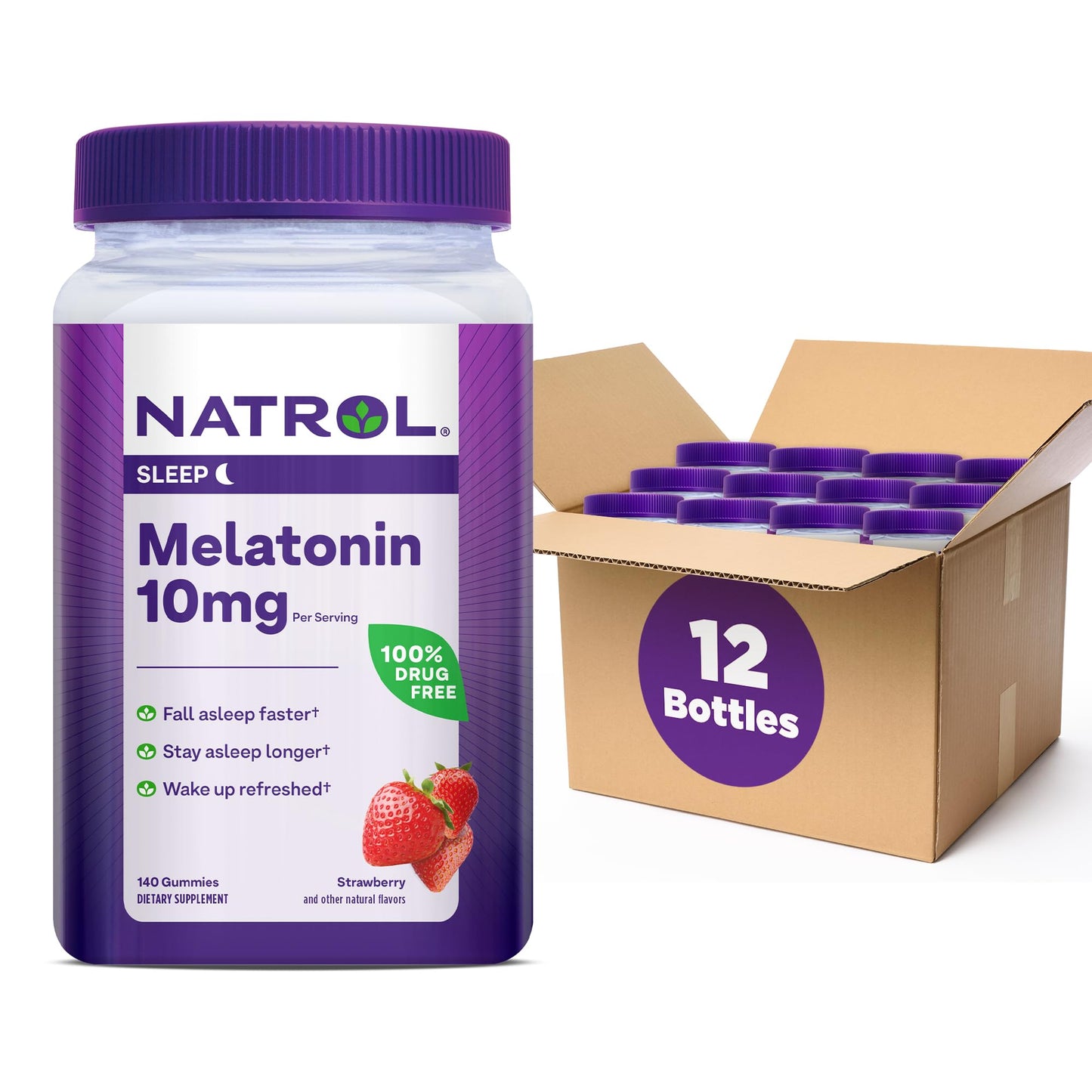 Natrol Melatonin 10 mg Gummies, Sleep Support for Adults, 140 Gummies | Supplement to Fall Asleep Faster & Stay Asleep Longer, Wake Up Refreshed, 100% Drug-Free, Strawberry-flavored, 70 Day Supply Gsupps Australia