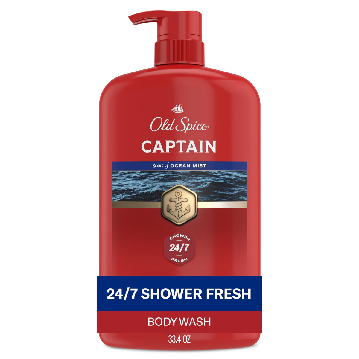 Old Spice Refreshing Body Wash for Men, 3X Defense, 24/7 Shower Fresh with Long Lasting Scent, Red Collection, Captain with Bergamot Scent, 33.4 oz Old Spice