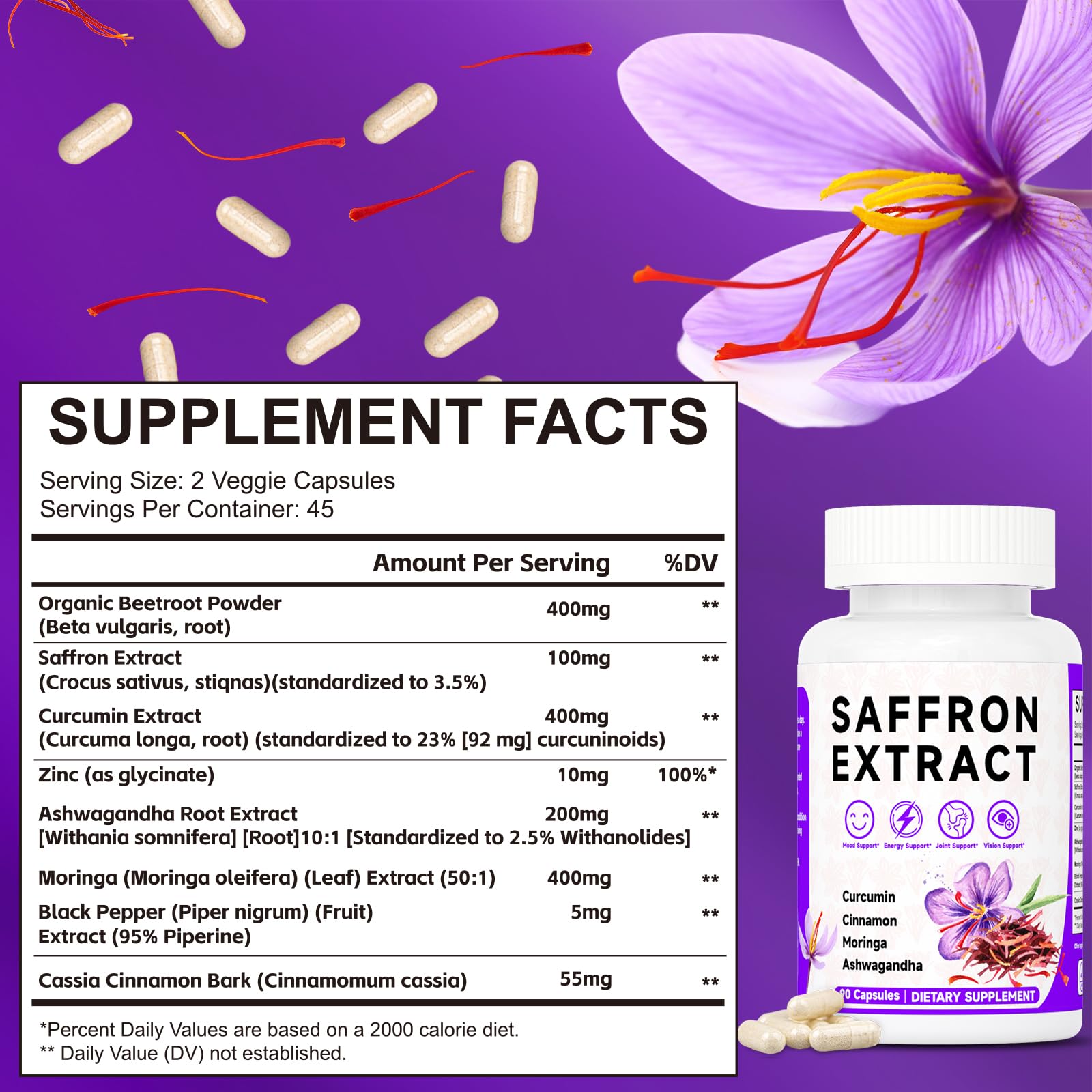 Happy Saffron Supplements, 100mg Saffron Extract, Saffron Blend with Turmeric & Ashwagandha, Supports Mood, Focus, and Energy Boost, 90 Capsules Mosslly buy australia supplements