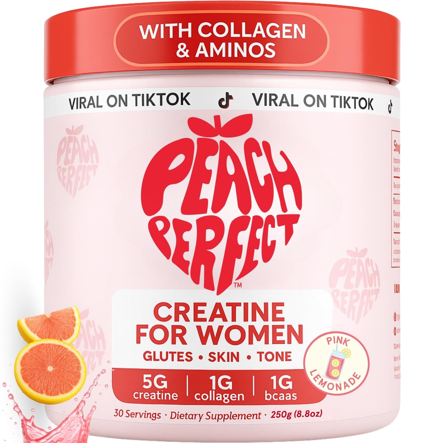 Peach Perfect Creatine Blend for Women – Micronized Creatine Monohydrate with BCAA & Collagen for Glute Strength Support – Pink Lemonade – 30 Servings Peach Perfect