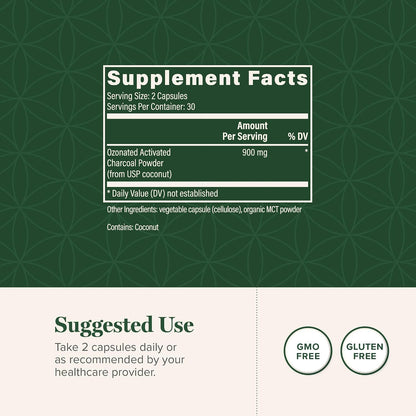 Global Healing Center - Ozonated Activated Charcoal Powder - Advanced Digestive Detox that Adsorbs Internal Unwanted Compounds - Helps Relieve Occasional Gas Discomfort - 60 Activated Charcoal Pills