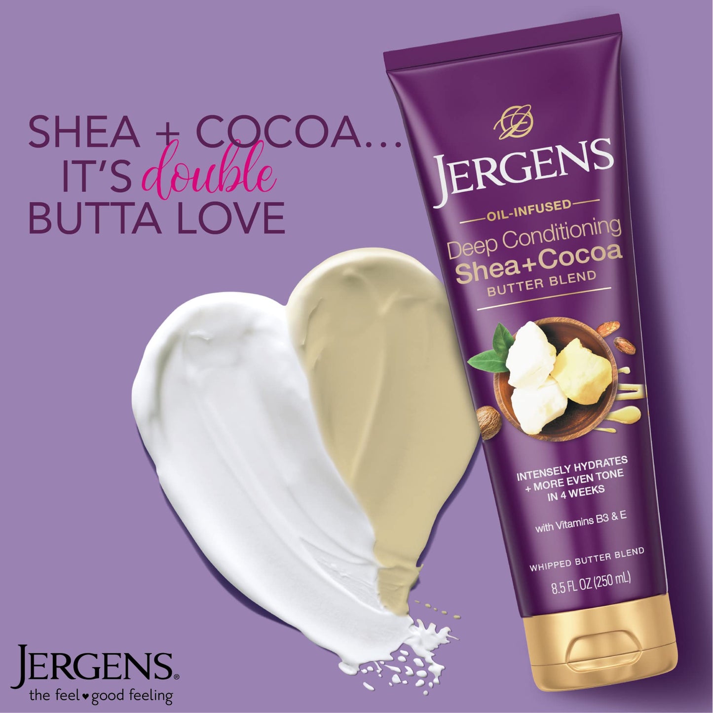 Jergens Shea and Cocoa Whipped Body Butter Lotion, Tone Enriching Hand And Body Lotion for Dry Skin, with Vitamins B3 & E, 8.5 Oz Jergens