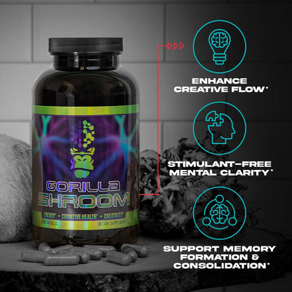 Gorilla Mind Shroom Nootropic Mushroom Supplement (6700mg) - 270 Capsules/Includes Lions Mane, Cordyceps, Reishi, Maitake/Increased Energy Immune Modulation, Enhanced Cognitive Functioning