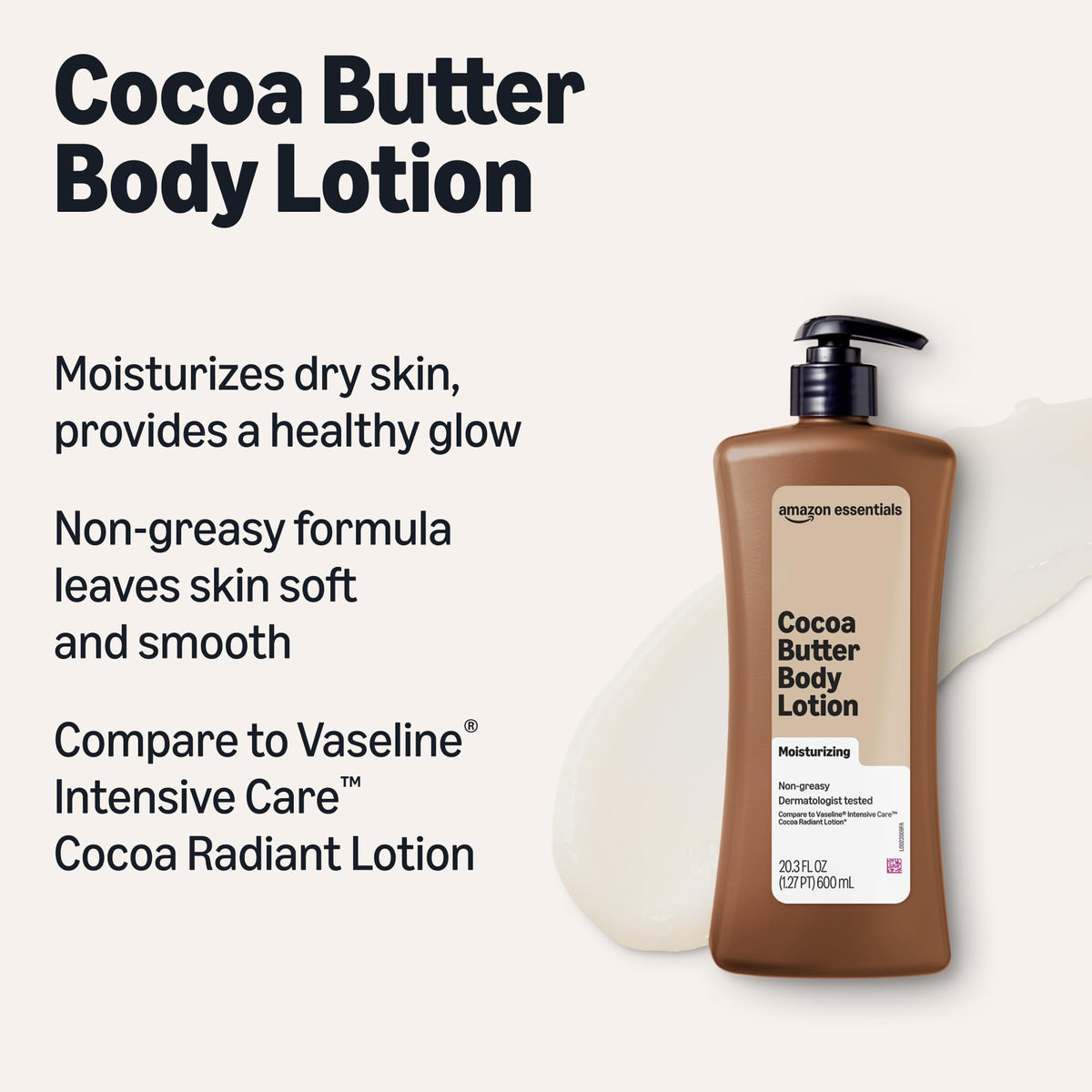 Amazon Essentials Cocoa Butter Body Lotion, Lightly Scented, 20.3 Fl Oz, Pack of 1 (Previously Amazon Basics) Amazon Essentials