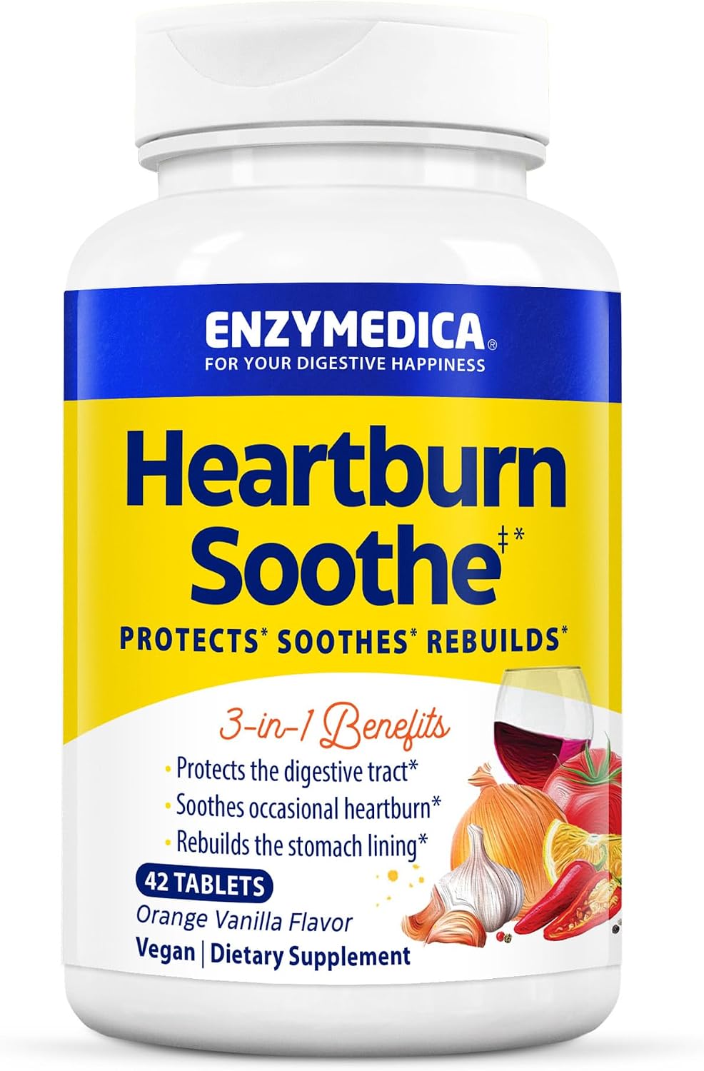 Enzymedica Heartburn Soothe Chewable Supplement, Vanilla Orange, 42 Tablets Gsupps Australia