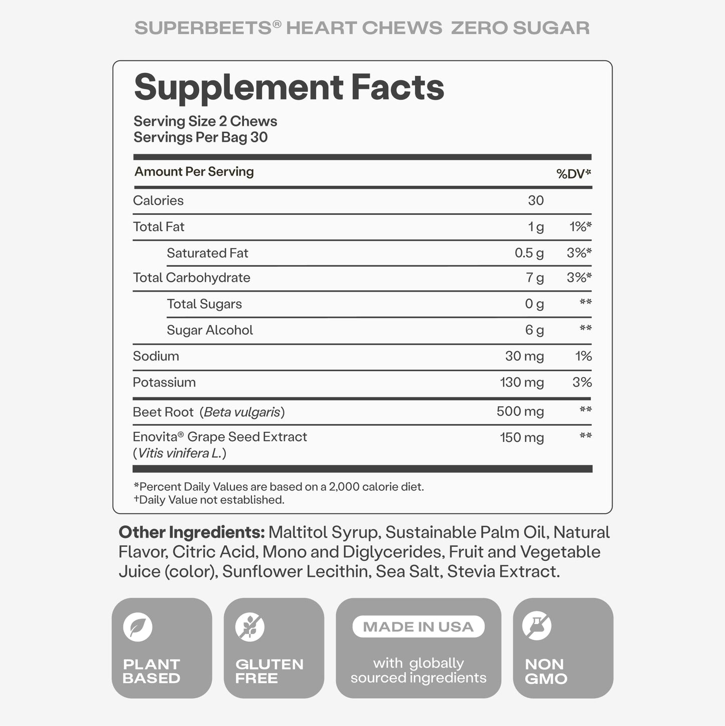 Humann SuperBeets Heart Chews Zero Sugar, Beet Root Supplement, Energy, Nitric Oxide and Blood Pressure Support, Grape Seed Extract & Non-GMO Humann