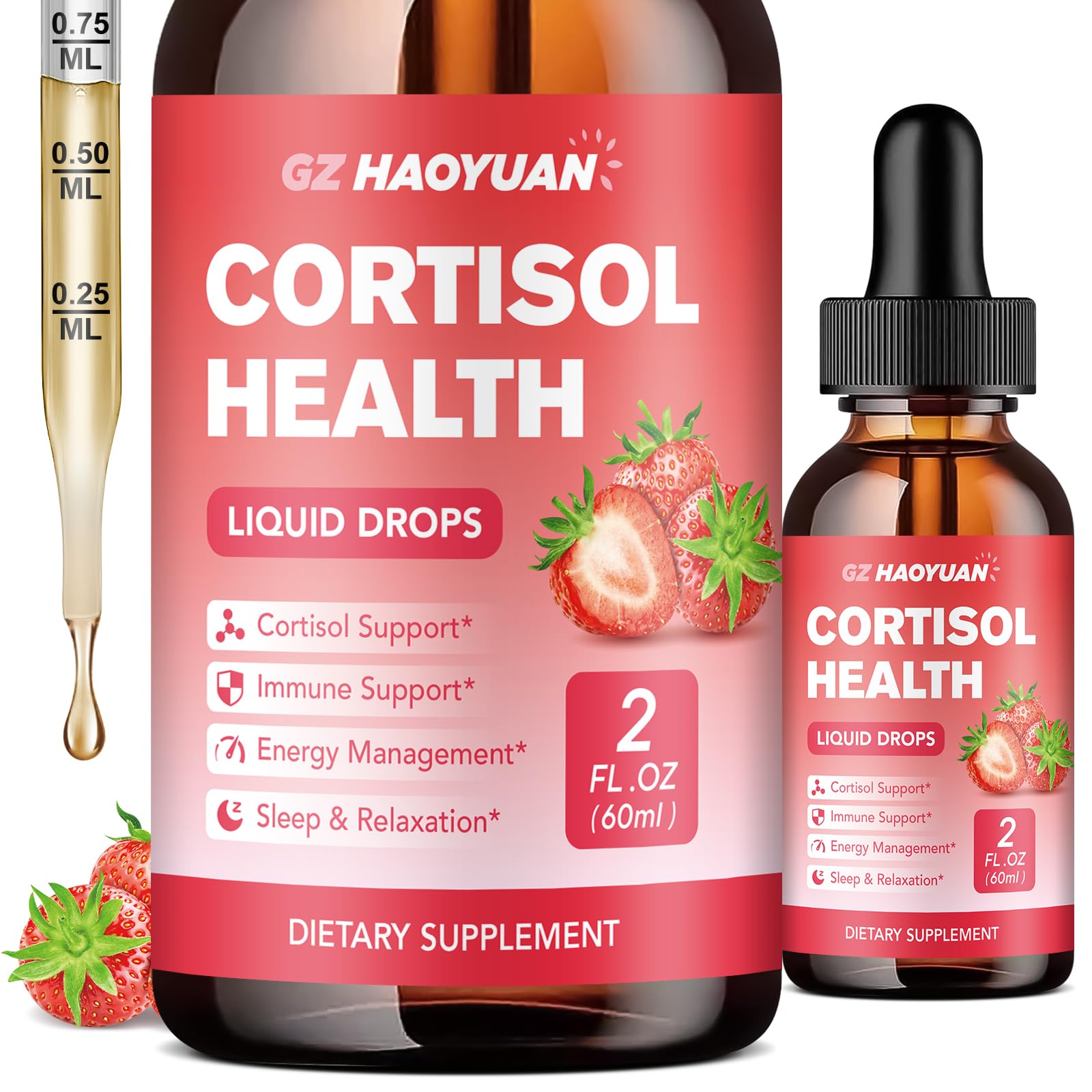 GZ HAOYUAN Cortisol Supplement Liquid Drops for Women and Men with Magnesium, Ashwagandha, L-theanine, Phosphatidylserine for Lower Cortisol, Calm, Mood, Sleep Support - 2 FL.OZ, Strawberry GZ HAOYUAN buy australia supplements