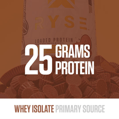 RYSE Loaded Protein Powder - Jet-Puffed Marshmallow - 25g Whey Protein Isolate & Concentrate with Prebiotic Fiber & MCTs - Low Carb, Low Sugar, Digestive-Friendly - 27 Servings / 2 lb Tub