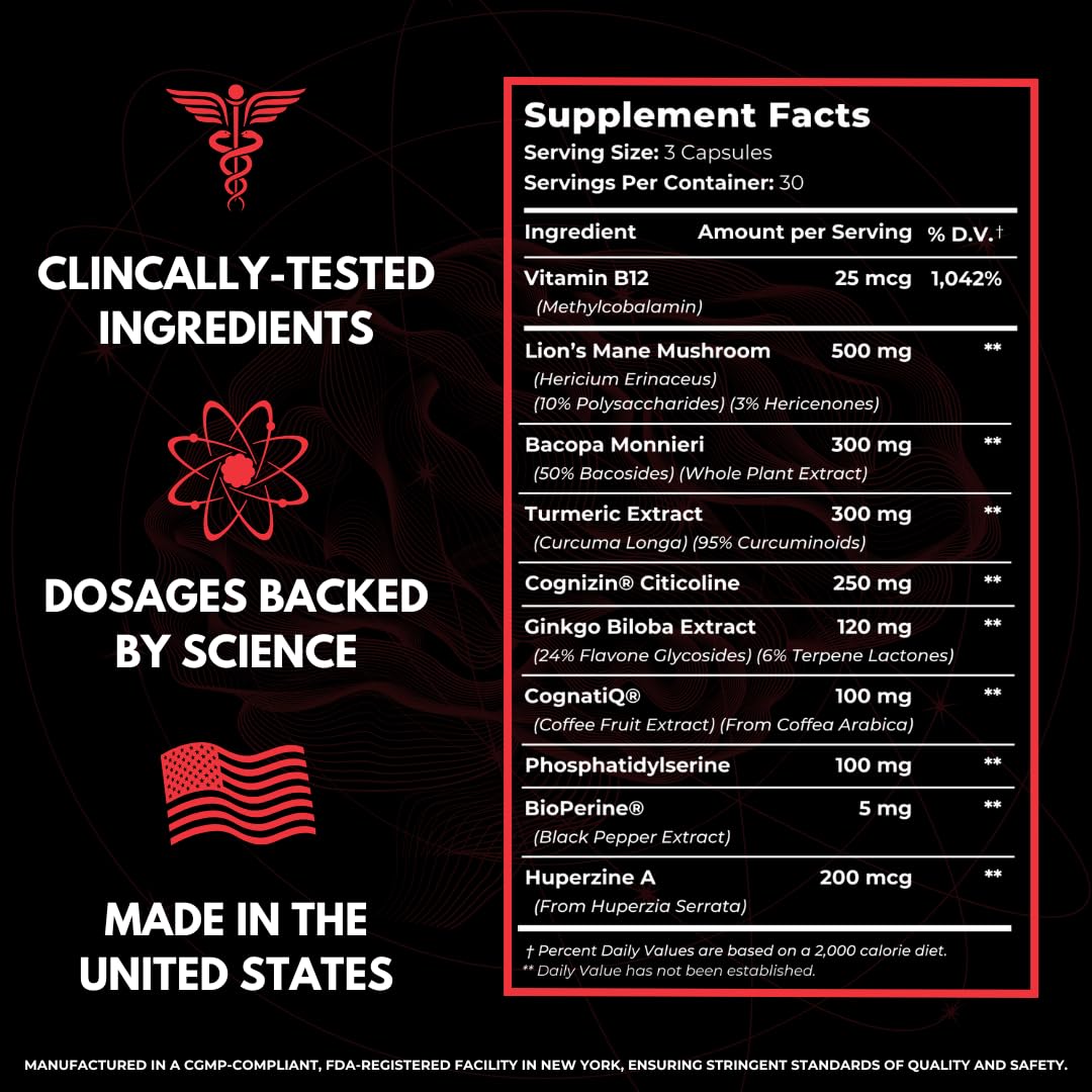 All-Natural Brain Supplement for Memory and Focus - Caffeine-Free Long-Term Cognitive Support - 10 Nootropic Ingredients Including Lion’s Mane, Bacopa, Turmeric, Ginkgo & Huperzine A - 90 Capsules HUMBLEROOTS PERFORMANCE buy australia supplements