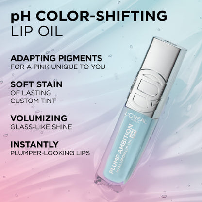 L'Oreal Paris Plump Ambition pH Hyaluron Lip Oil, Color Shifting Lip Tint with 24HR Hydration, Volumizing Shine and Lasting Color, 020 pH Rosé L'Oreal Paris
