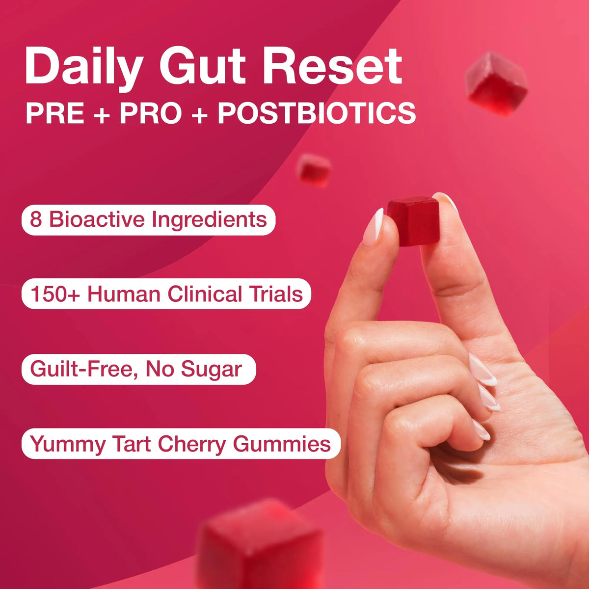 The Gut Gummy, 360° Daily Gut Reset, Full-Spectrum Tribiotic for Women & Men, Prebiotics Probiotics Postbiotics for Bloating, Belly Fat, Skin & Immune Support, Sugar Free Tart Cherry Gummies, 60 Count The Gut Gummy