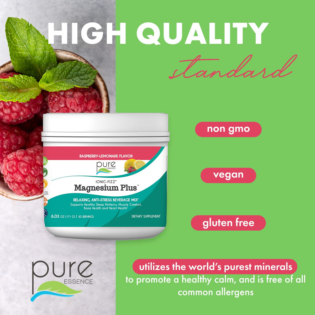 Pure Essence Labs Ionic Fizz Magnesium Plus, Anti-Stress Supplement Drink Powder, Gluten Free and Non-GMO Magnesium Powder PURE ESSENCE LABS