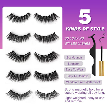 Royaomis 10 Pairs Cat-Eye Magnetic Lashes With Eyeliner, 3D Magnetic Eyelashes Natural Look With Eyeliner, Fake Eyelashes Magnetic royaomis