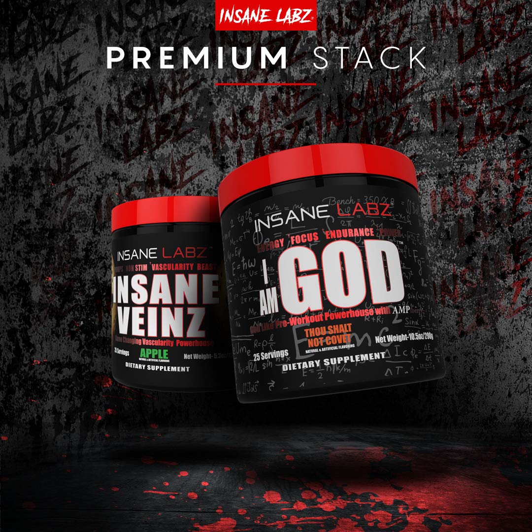 Insane Labz I am God Pre Workout, High Stim Pre Workout Powder Loaded with Creatine and DMAE Bitartrate Fueled by AMPiberry, Energy Focus Endurance Muscle Growth,25 Srvgs,Drink Ye All of It