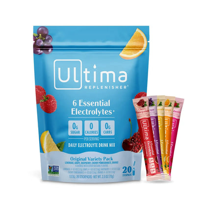 Ultima Replenisher Daily Electrolyte Powder – Original Variety Pack, 20 Stickpacks – Zero Sugar Hydration Packets with 6 Electrolytes and Minerals – Sugar Free Ultima Replenisher