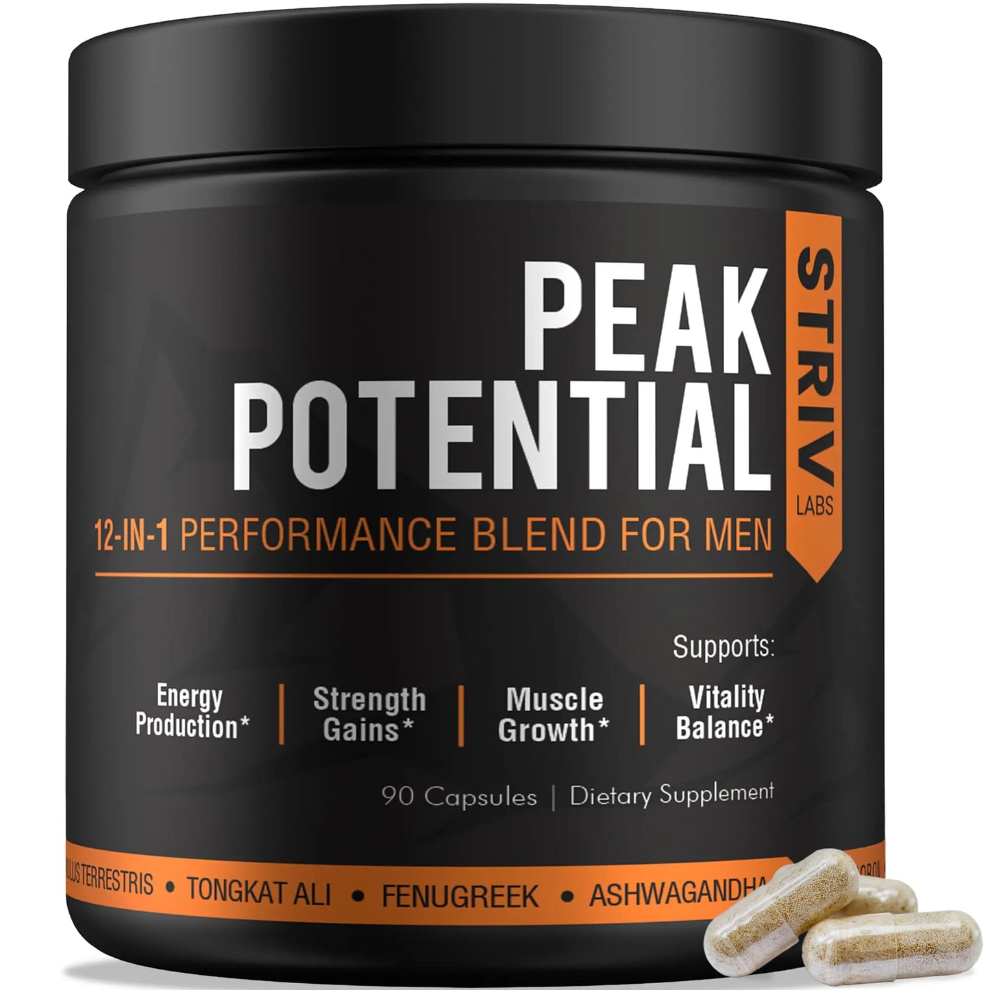 STRIVLABS Peak Potential 12-in-1  Support for Men – Fenugreek, Ashwagandha & Tongkat Ali – Natural Strength STRIVLABS