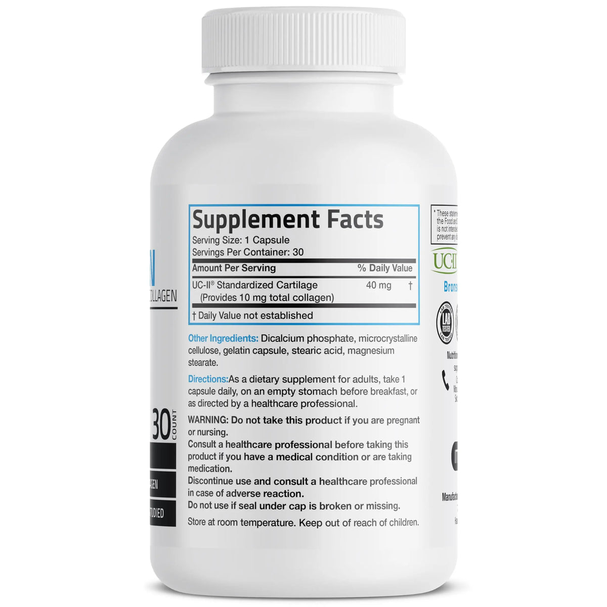 Bronson UC-II Type II Collagen with Undenatured Type II Collagen, 30 Capsules Bronson