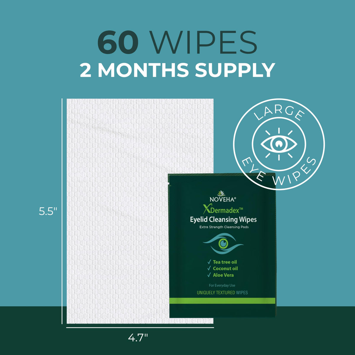 NOVEHA Demodex Eyelid & Lash Wipes | Box Of 60 Individually Wrapped Extra Strength Cleansing Eyelash Wipes - Battle Itchy & Irritated Eyes associated with Demodex Mites, Naturally Remove debris NOVEHA