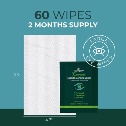 NOVEHA Demodex Eyelid & Lash Wipes | Box Of 60 Individually Wrapped Extra Strength Cleansing Eyelash Wipes - Battle Itchy & Irritated Eyes associated with Demodex Mites, Naturally Remove debris NOVEHA