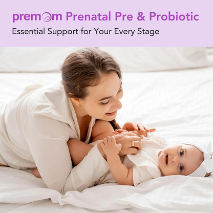 Premom Prenatal Prebiotics & Probiotics for Women, 30 Billion CFU, 18 Strains, Organic Prebiotic & Womens Probiotic, Vaginal, Gut, & Digestive Health + Immune Support Supplement Premom