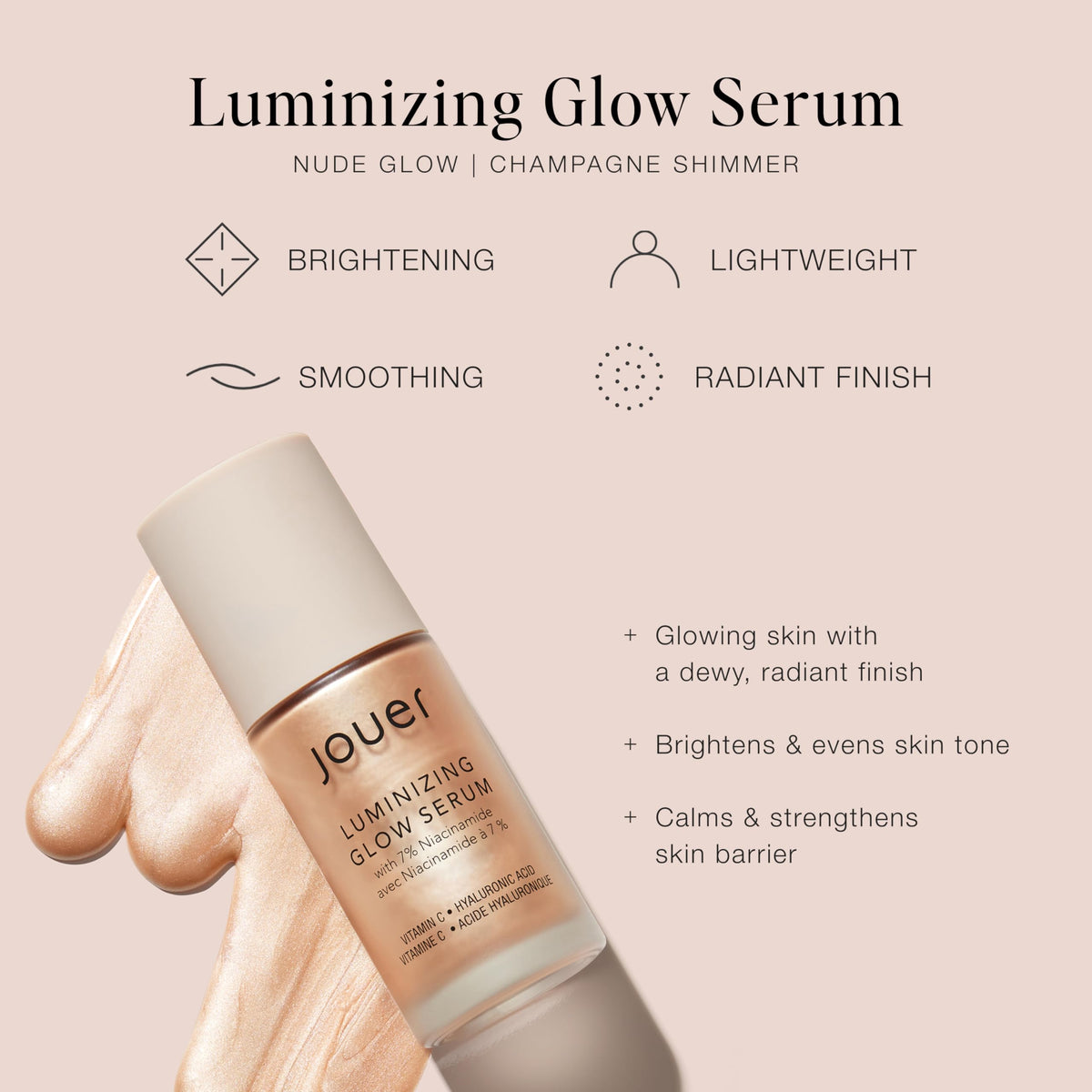 Jouer Luminizing Glow Drops Serum with 7% Niacinamide | Mix 2–3 Drops With Moisturizer or Foundation For A Summer Glow, Use With or Without Makeup, 1 fl oz Jouer