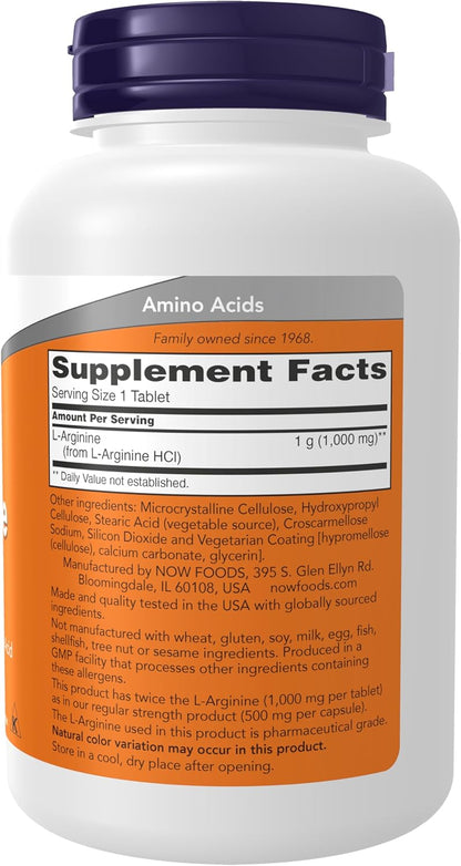 NOW Foods Supplements, L-Arginine 1,000 mg, Nitric Oxide Precursor*, Amino Acid, 120 Tablets Gsupps Australia