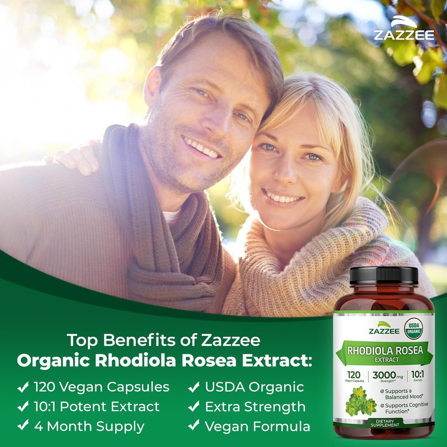 Zazzee USDA Organic Rhodiola 10:1 Extract, 120 Capsules, 4 Month Supply | Energy, Stress & Mental Focus Support, Rhodiola Rosea, Organic Herbal Supplement, All-Natural, Non-GMO, Made in the USA Gsupps Australia