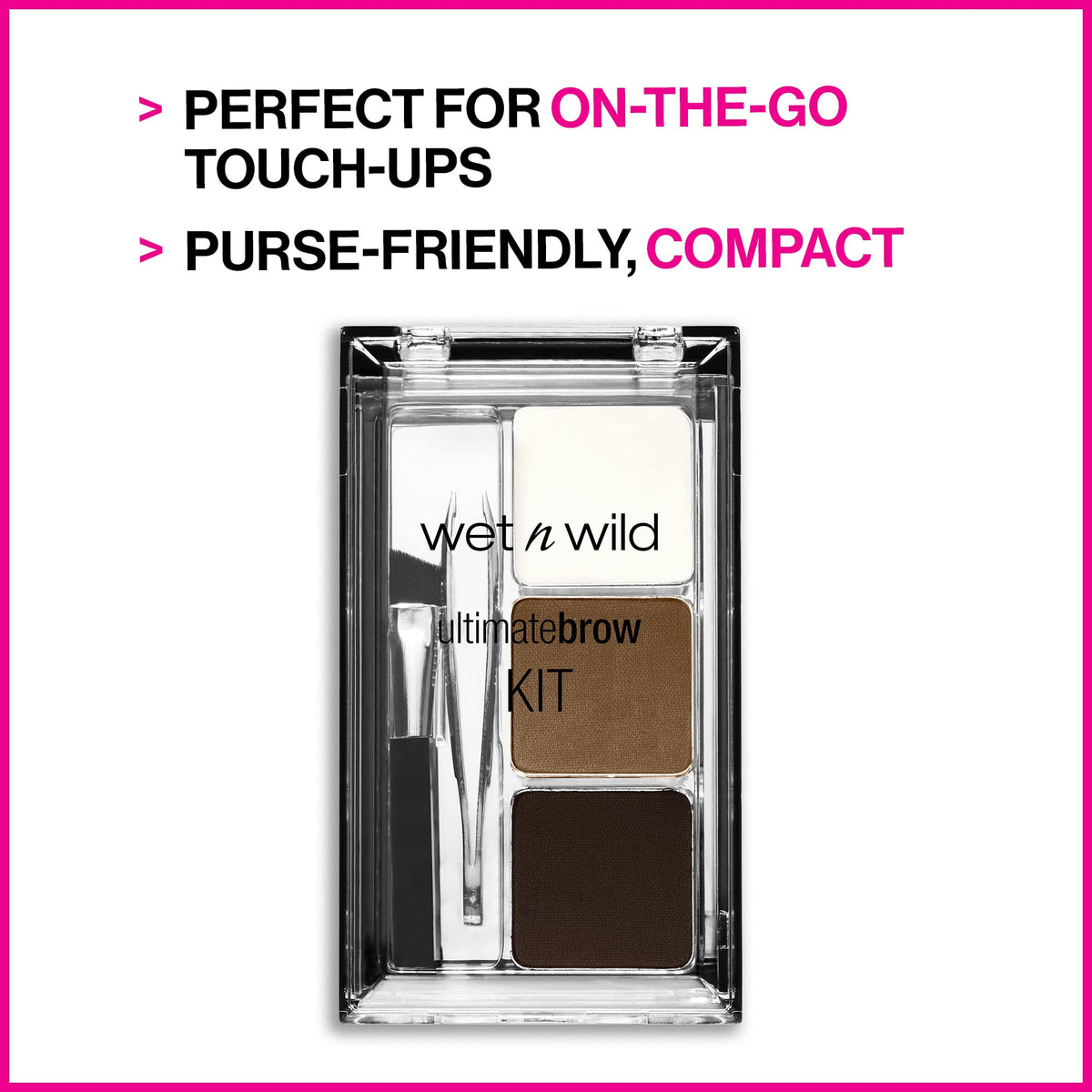 wet n wild Ultimate Eyebrow Makeup Kit, Long-Lasting Matte Brow Powder, Tweezers, Wax & Brush, Built-In Mirror, Purse-Friendly Compact - Dark Brown wet n wild