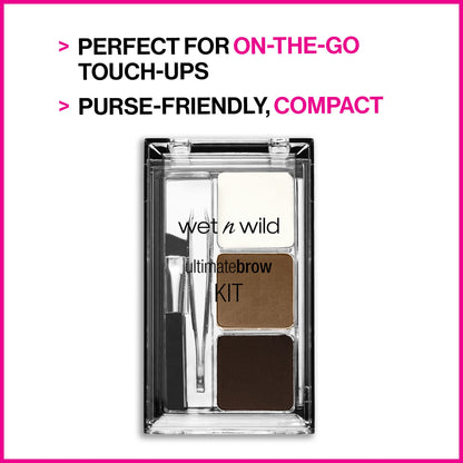 wet n wild Ultimate Eyebrow Makeup Kit, Long-Lasting Matte Brow Powder, Tweezers, Wax & Brush, Built-In Mirror, Purse-Friendly Compact - Dark Brown wet n wild