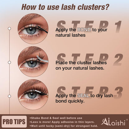 AILAISHI Lash Clusters Kit, DIY Cluster Eyelash Extensions 9‑16mm, 60D+80D+100D, 224pcs Fluffy D Curl Natural Lashes with Bond & Seal,Tweezers,Brush,Fake Cat Eye Individual Clusters AILAISHI