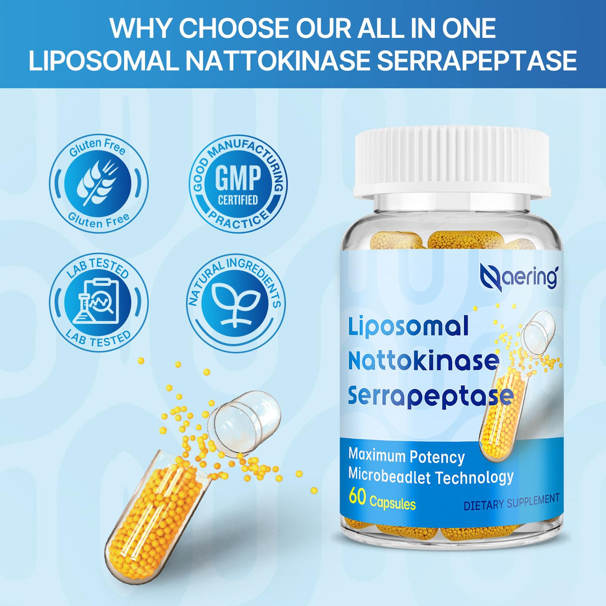 Liposomal Nattokinase 12,000 FU Serrapeptase 360,000 SPU Enzyme Supplement - Enriched with Synergistic Enzymes and Nutrient Blend & Inulin for Circulatory Naering