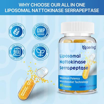 Liposomal Nattokinase 12,000 FU Serrapeptase 360,000 SPU Enzyme Supplement - Enriched with Synergistic Enzymes and Nutrient Blend & Inulin for Circulatory Naering