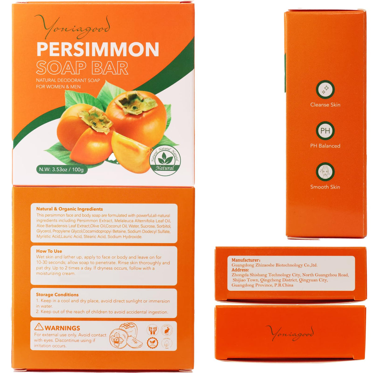 yoniagood 3 PCS Persimmon Soap for Body Odor Control, Old People Smell yoniagood