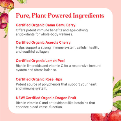 PURE SYNERGY Pure Radiance C | Organic Vitamin C Capsules | 100% Natural, Whole Food, Non-GMO Supplement with Organic Camu Camu PURE SYNERGY