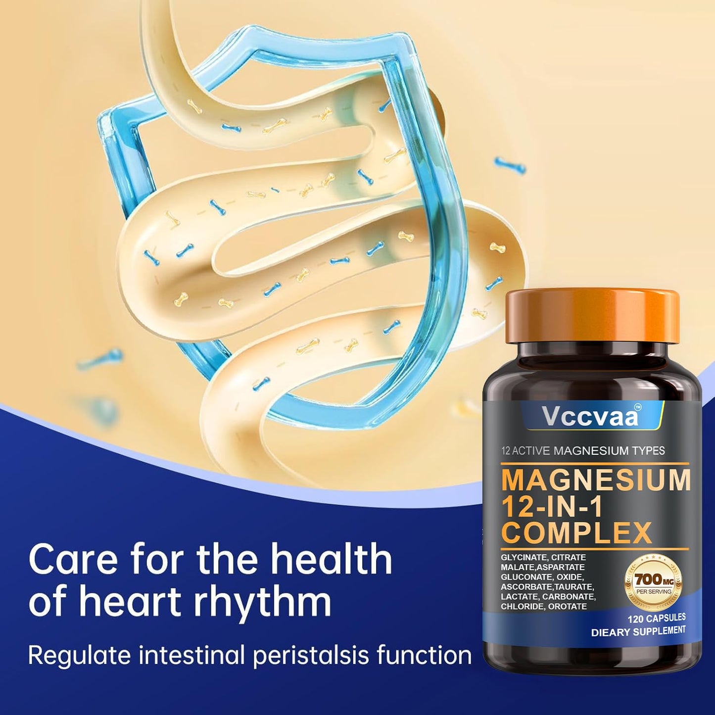 Magnesium Complex 700mg | 12-in-1 High Absorption Supplement | Glycinate, Citrate, Malate, Taurate & More | Sleep Support, Muscle Cramp Relief, Stress, Heart, Bone Vccvaa