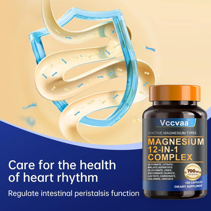 Magnesium Complex 700mg | 12-in-1 High Absorption Supplement | Glycinate, Citrate, Malate, Taurate & More | Sleep Support, Muscle Cramp Relief, Stress, Heart, Bone Vccvaa