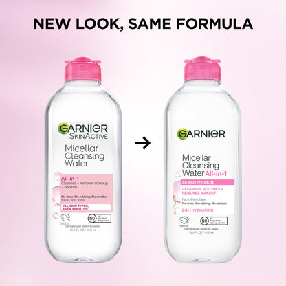 Garnier Micellar Water, Hydrating Facial Cleanser & Makeup Remover, Suitable for Sensitive Skin, Vegan, Cruelty Free, 13.5 Fl Oz (400mL), 1 Count Garnier