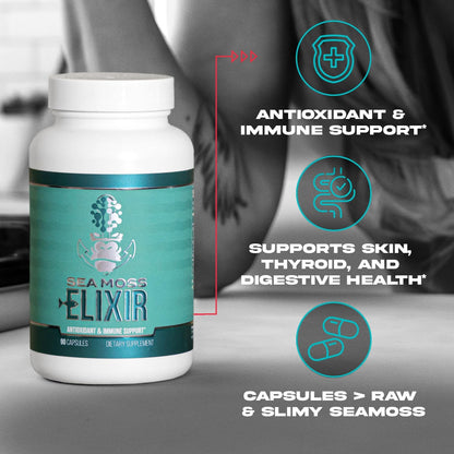 Gorilla Mind Sea Moss Elixir Capsules | Antioxidant Immune Support with Marine Macroalgae & Botanicals | Promotes Basal Metabolic Rate, Joint Comfort, and Cellular Health | 90ct Dietary Supplement