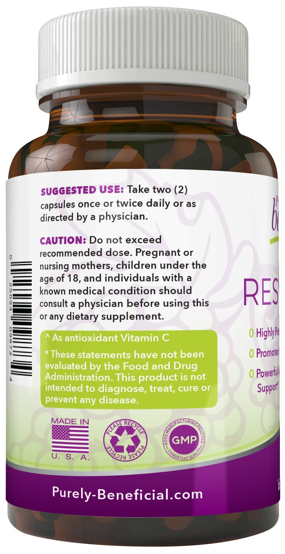 PURELY beneficial RESVERATROL1450-90day Supply, 1450mg per Serving of Potent Antioxidants & Trans-Resveratrol, Promotes Anti-Aging PURELY beneficial