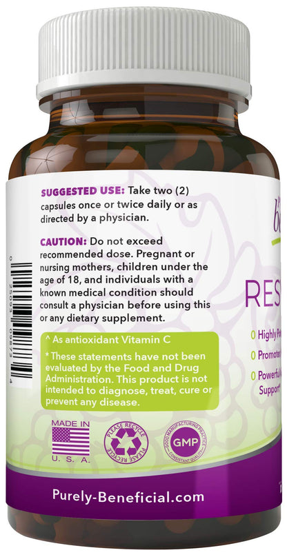 PURELY beneficial RESVERATROL1450-90day Supply, 1450mg per Serving of Potent Antioxidants & Trans-Resveratrol, Promotes Anti-Aging PURELY beneficial